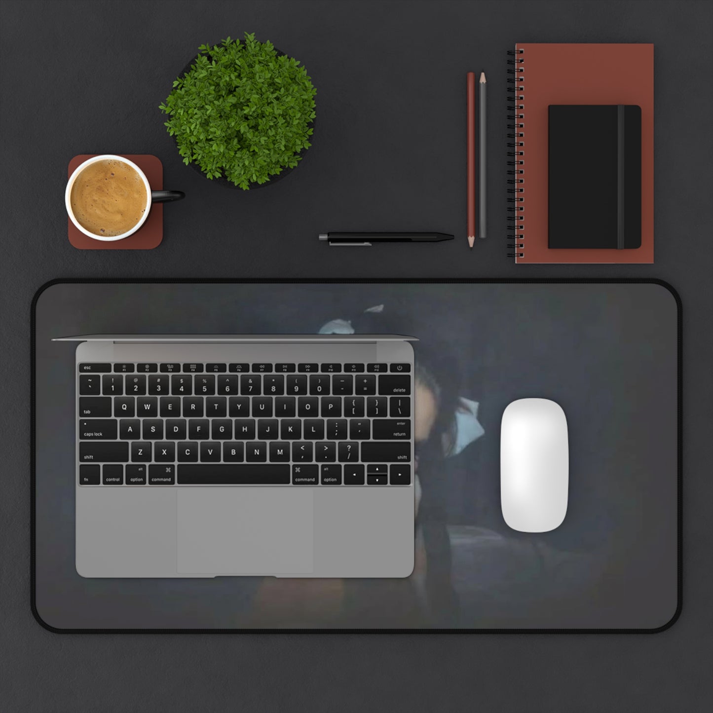 Elegant Black Desk Mat with Lana Del Rey Design