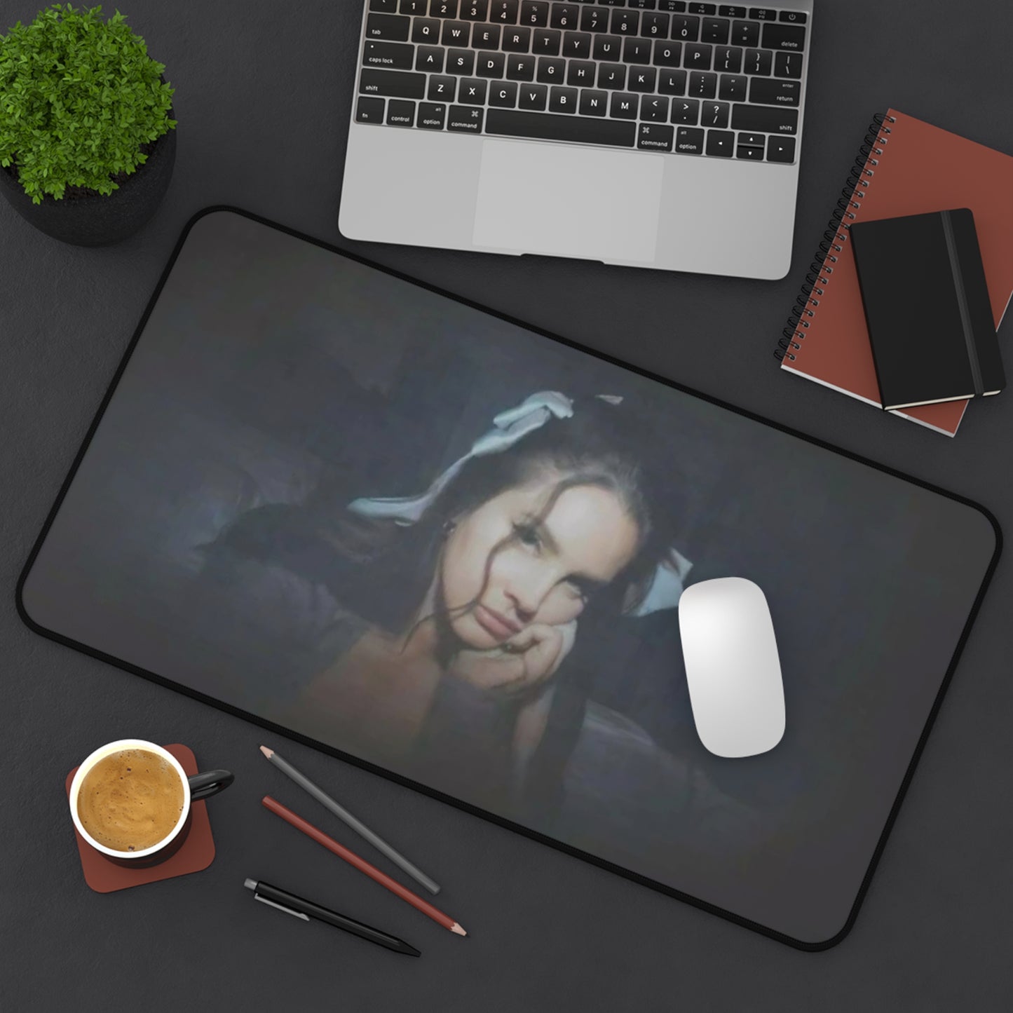 Elegant Black Desk Mat with Lana Del Rey Design