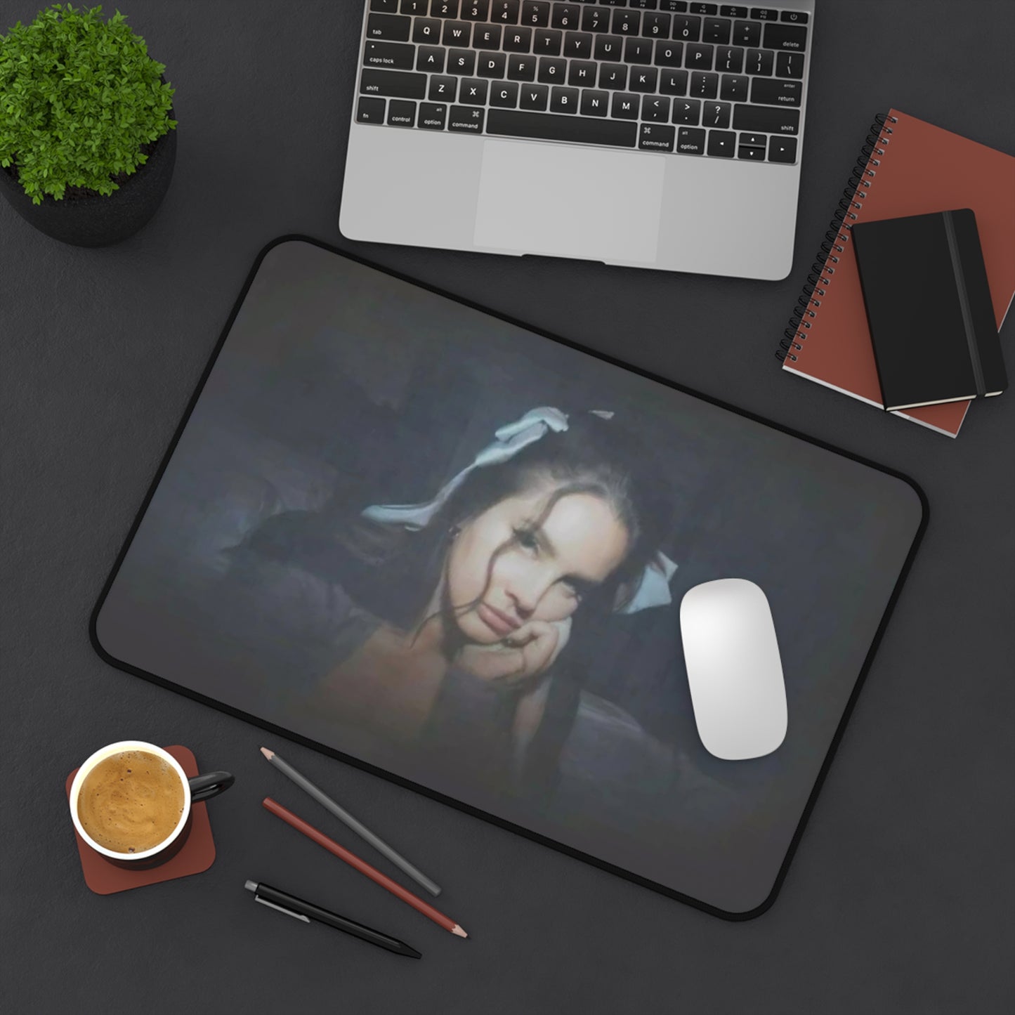 Elegant Black Desk Mat with Lana Del Rey Design